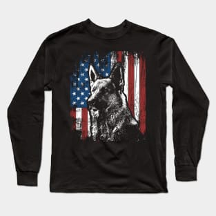 Ger Shepherd 4Th Of July American Flag Long Sleeve T-Shirt